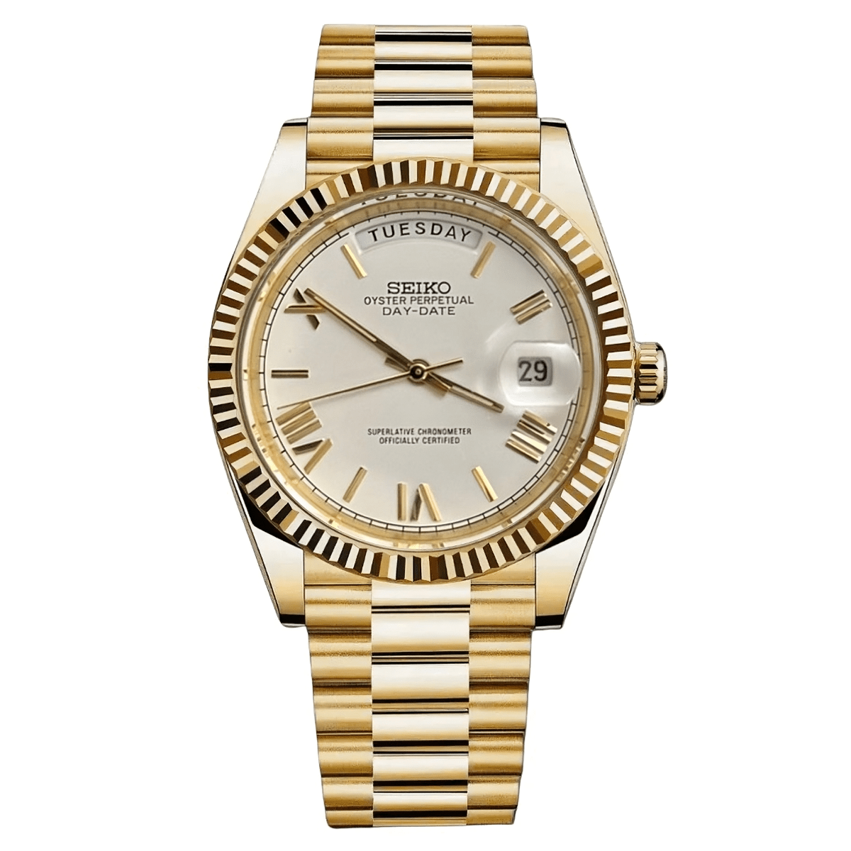 Day - Date Mod "Yellow Gold/White Roman" Watch - Somerville Watch Co.