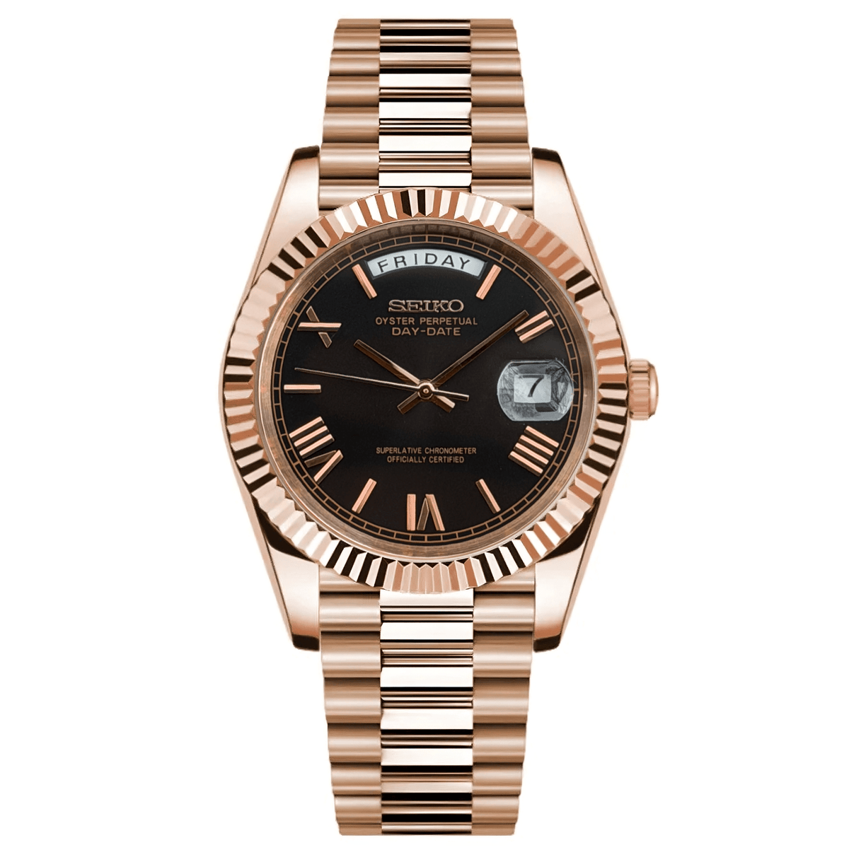 Dual-Date Mod "Rose Gold/Black Roman" Watch - Somerville Watch Co.