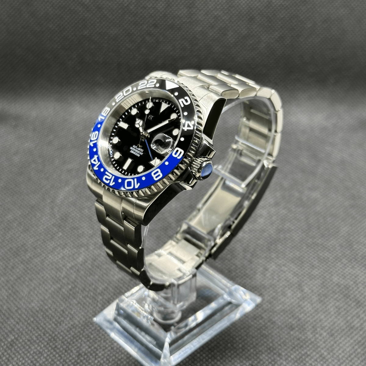 GMT Mod "Batman" Watch (Metallic Logo) - Somerville Watch Co.