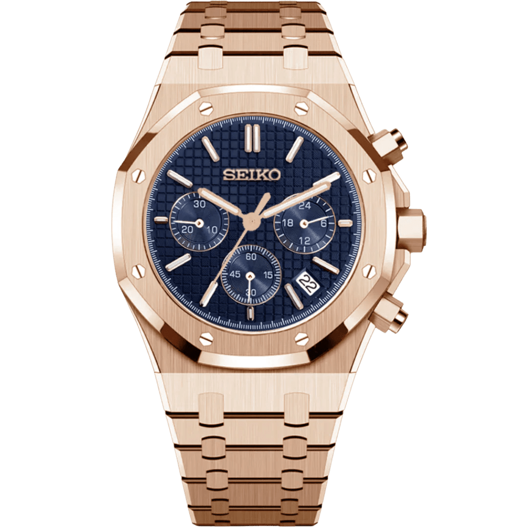 Octa Chronograph Mod "Rose Gold/Blue" Watch - Somerville Watch Co.