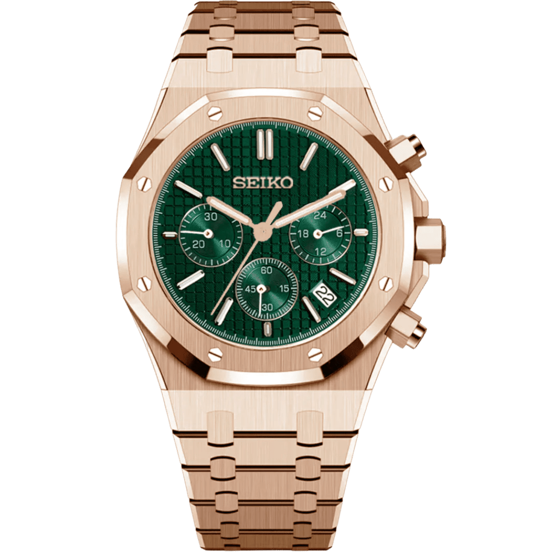 Octa Chronograph Mod "Rose Gold/Green" Watch - Somerville Watch Co.