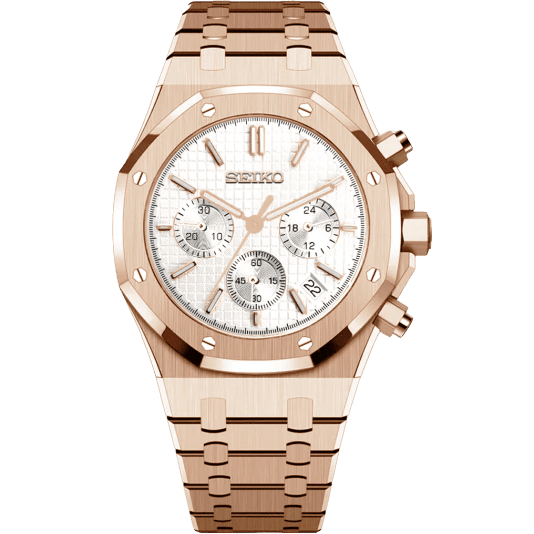 Octa Chronograph Mod "Rose Gold/White" Watch - Somerville Watch Co.